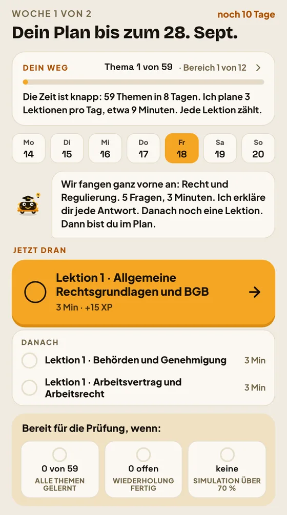 Taxo-App: Tagesplan mit Lektionen
