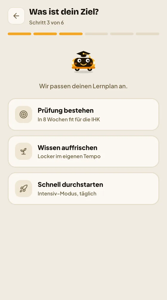 Taxo-App: Lernziel wählen